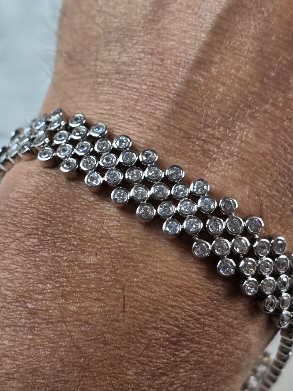 Womens Vintage Estate Sterling Silver Deco CZ Bracelet 28.7g E1175